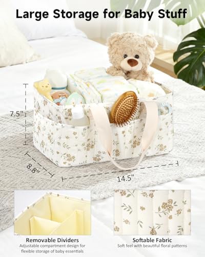 BuyCard Large Quilted Floral Baby Diaper Caddy Organizer - Image 2