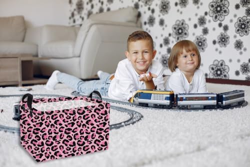 Essme Rectangular Baskets, Leopard Print Box, Cute Storage Bin（Pink leopard - Image 4
