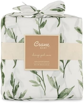 Crane Baby Changing Pad Cover, 100% Cotton Sateen Exterior, Floral Leaf Baby - Image 7