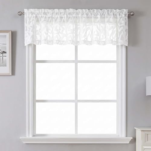 Lecloud Leia Texture White Sheer Valances 14 Inch Length 2 PCS, Dual Rod by Lecloud