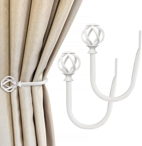 USFOOK White Curtain Holdbacks, Decorative Drapery Tiebacks, 2 Pack/1 Pair by USFOOK