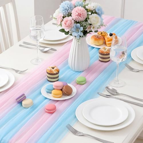 4 Pcs Pink Blue Table Runner for Gender Reveal Party Solid - Image 4