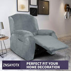 ZNSAYOTX Stretch Velvet Recliner Cover 4-Pieces, Thick Soft Recliner Chair - Image 2