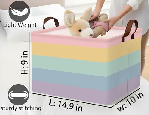 Kids Boho Rainbow Baskets Foldable Girls Baby Toy Storage Bin Rectangular - Image 2