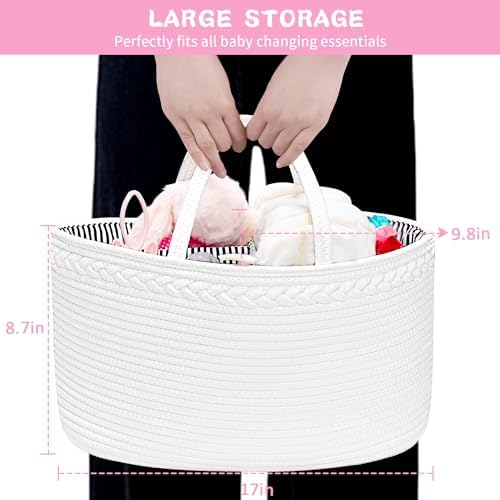 ABenkle X-Large Diaper Caddy Organizer, Boho Rustic Cotton Rope Nursery Baby - Image 5