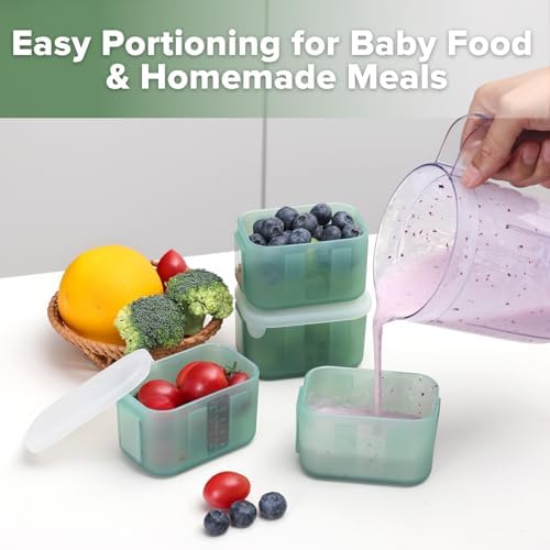 haakaa Silicone Baby Food Containers, 8 oz, 4 Pack, Pea Green - Image 2