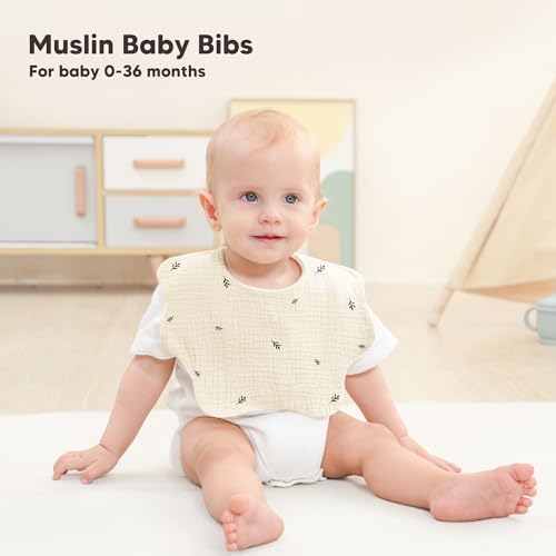 Bearmoss Baby Bibs for Drooling & Teething 8 Pack Muslin Cotton Bibs - Image 2