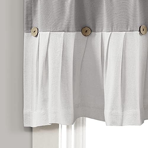 Lush Decor Linen Button Farmhouse Valance Curtians 84"W x 18"L Gray & Off White - Image 4