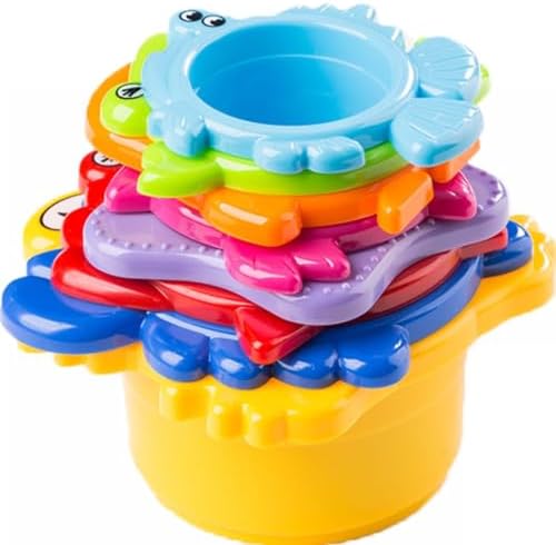 Bath Stacking Cups – 8-Piece Beach, Pool & Sand Toy Set – BPA-Free, Easy-Drain by Extasticks