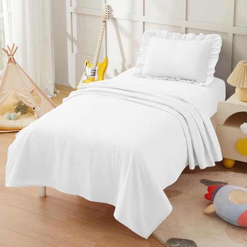 KKJIAF 3 Piece White Toddler Sheet Set by KKJIAF
