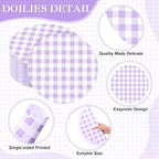 Funnymoom 60 Pcs Purple and White Gingham Disposable Paper Placemats Round - Image 2