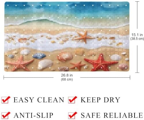 Bathtub Mat Non Slip 26.8x15.1 Inch, Starfish Seashell Beach Shower Mat - Image 4