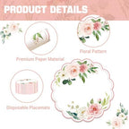 50 Pack Paper Placemats Disposable Pink Floral Placemat - Image 3