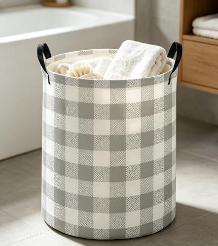 Kids Laundry Basket Gery grid Hamper - Image 6