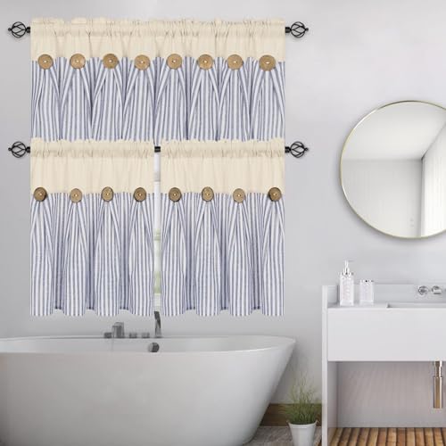 ASPMIZ Cotton Linen Kitchen Curtains 24 Inch Length Sets, Boho Rustic Button - Image 3