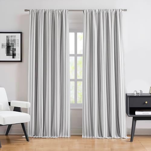 ZJDECOR Black Striped Full Blackout Cotton Blended Panels by ZJDECOR