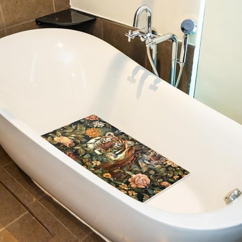 Shower Mat Non Slip 26.8 x 15.1 Inches, Flower Tigers Bathtub Mat Shower Stall - Image 5
