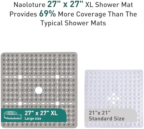 Large Square Shower Mat Tub Bath Mat Non Slip Clear Grey 27"x27" - Image 3