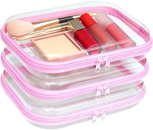 3PCS Clear Hard Plastic Zipper Case, Double Zippers Hard Pouch, Portable Travel by Unknown