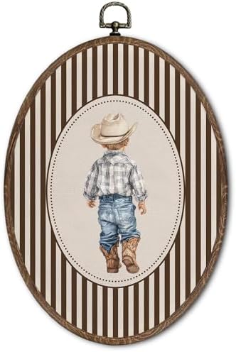 FLAWAFLOMA Western Cowboy Oval Wall Art Decor, Kids Room Canvas Wall Art Framed by Unknown