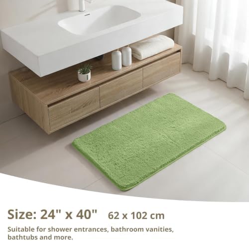 Polyester Bathroom Rug 24"x40" Olive Green, Non-Slip Soft Bath Mat - Image 2