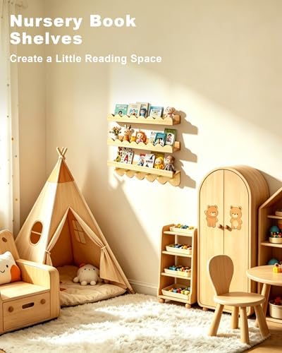 Nursery Shelves for Wall with Hooks-Scalloped Wall Book Shelves for Bedroom - Image 2
