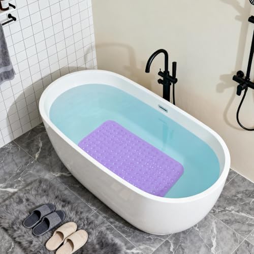 Anti-Slip Bathtub Shower Mat 28×15 Inch Clear Purple - Image 4