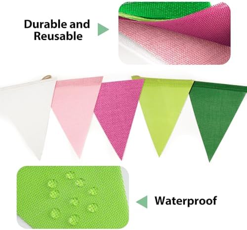 G2PLUS Pennant Banner Triangle Flag Bunting Garland Pink Green Flags 36PCS - Image 3