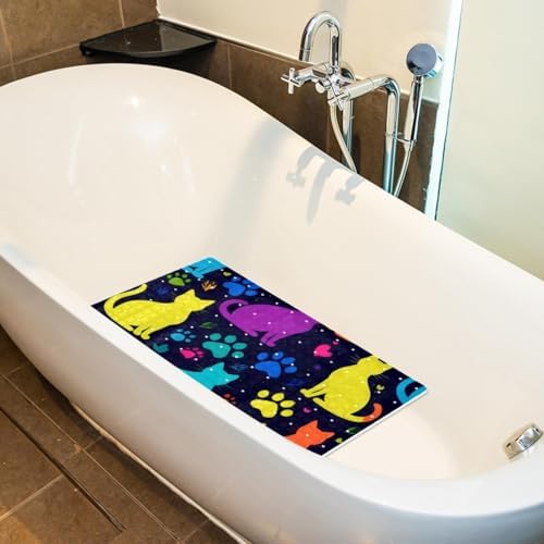 Shower Mat Non Slip, Colorful Cats Paws Anti Slip Bath Mat - Image 5