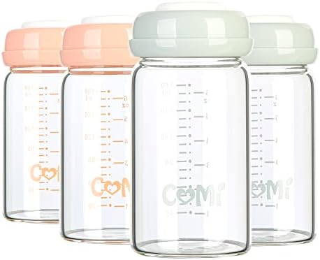 COMI Wide Neck Glass Breastmilk Collection n Storage Bottle, 4 Packs, 6oz by COMI