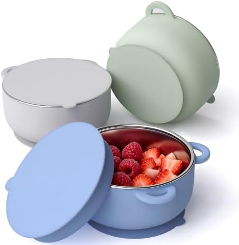 Bakpoco 2-in-1 Stainless Steel Baby Bowls, Leak-Proof Lids & Suction Silicone by Bakpoco