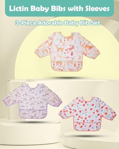 Lictin 3 Pack Baby Bibs for Boy or Girl, Cute Long Sleeve Bib - Image 2