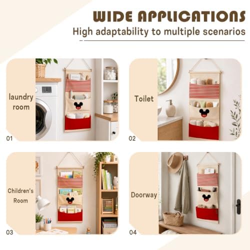 3-Pocket Hanging Wall Organizer, Cute Striped Design - Image 4