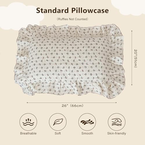 BuLuTu Muslin Cotton Pink Bellflower Print Pillowcase Standard Size 20"x26" - Image 2
