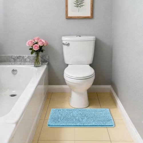Chenille Bathroom Rug 17"x24" Sky Blue, Non-Slip Plush Bath Mat - Image 7