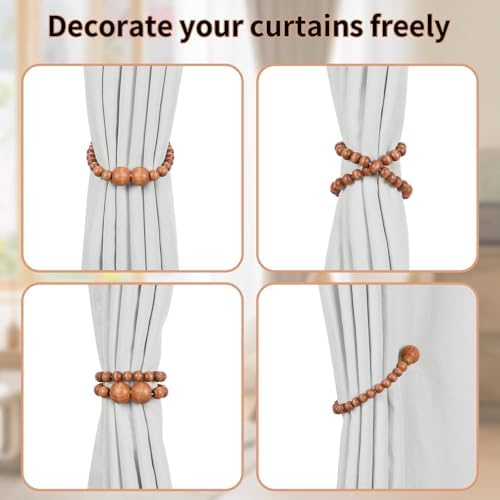 KLOGTSIND Magnetic Curtain Tiebacks, 4 Pack Wood Bead Curtain Holdbacks - Image 4
