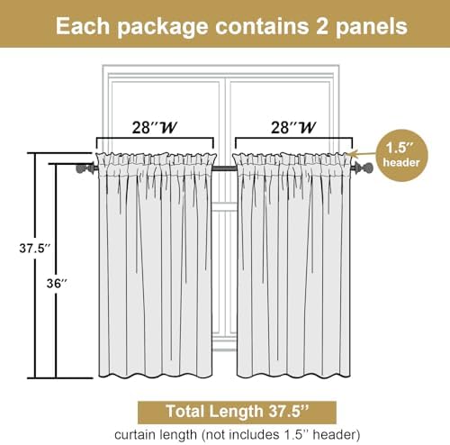 Lecloud Leia White Sheer Kitchen Curtains 36 Inch Length 2 Pcs, Jacquard Leaf - Image 3