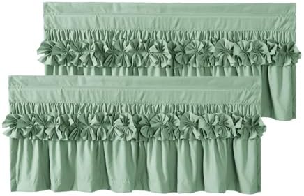 HIG 2 Pack Sage Ruffle Handcrafted Window Valances by HIG
