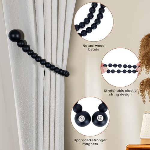 KLOGTSIND Magnetic Curtain Tiebacks, 6 Pack Wood Bead Curtain Holdbacks - Image 5