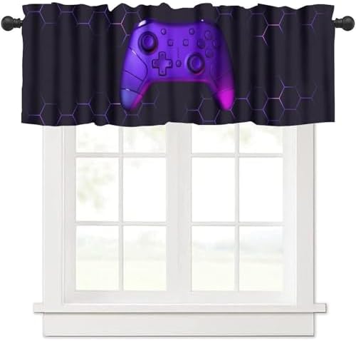 Game Valance Curtains Purple Geometric Honeycomb Abstract Game Consoles Print by Unknown