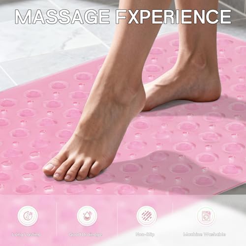 Anti-Slip Bathtub Shower Mat 40×16 Inch Clear Pink - Image 5