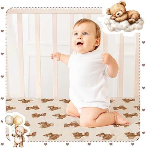 Peryiter 4 Pack Crib Sheets for Baby 52'' X 28" Brown Bear Crib Sheet - Image 5