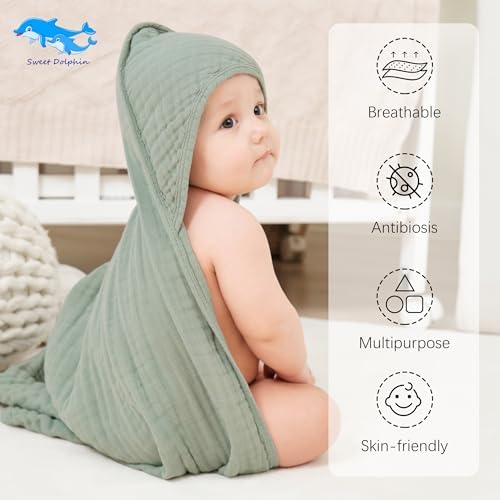 SWEET DOLPHIN Muslin Hooded Baby Bath Towels - Image 2
