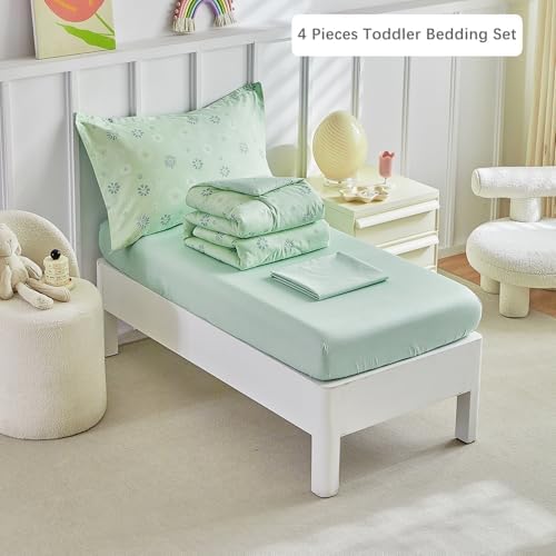 DuShow Cotton Toddler Bedding Set, 4 Piece Toddler Bed Comforter Sets, Includes - Image 3