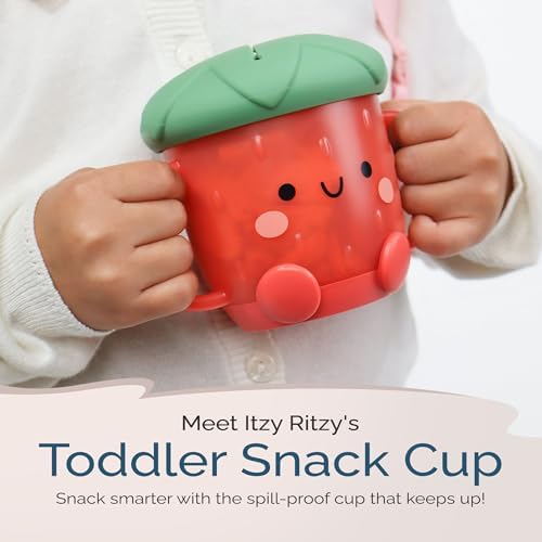 Itzy Ritzy Toddler Snack Cup, Spill-Proof w/Soft Silicone Lid, Strawberry - Image 2