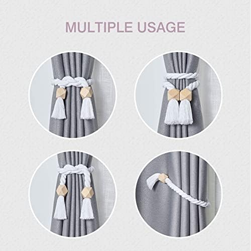 NICEEC 4 Pack Wooden Polyhedron Magnetic Curtain Tiebacks Boho Home Decor Drape - Image 6