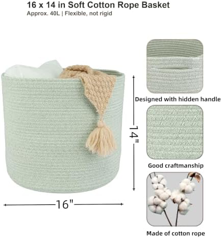 XUANGUO Cotton Rope Baskets For Girls Boys Kids 16”X14” Light Green - Image 2