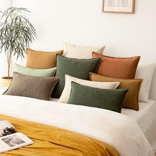 Foindtower Linen Solid Decorative Throw Pillow Cover 24x24 Inch Dark Green - Image 7
