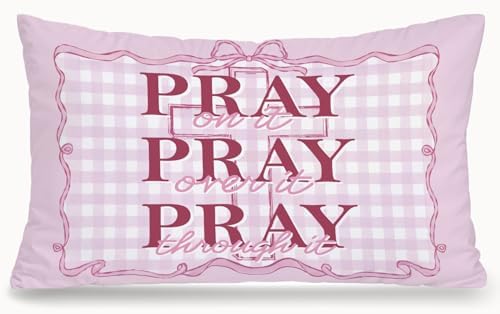 Coquette Pink Bow Christian 12x20 Pillow Cover, Preppy Girly Bible Prayer by Unknown
