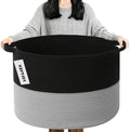 90L Large Blanket Basket, Woven Laundry Basket-Black&Light Grey by HZFTJOY